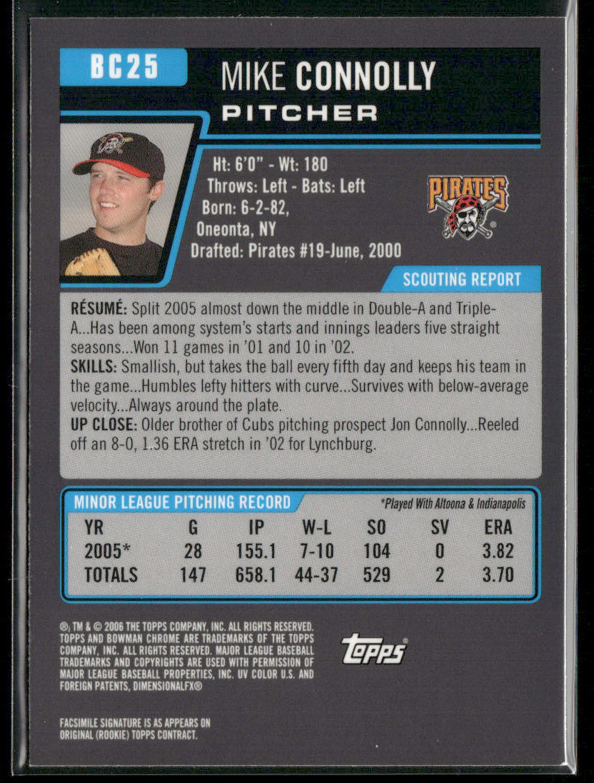 Mike Connolly 2006 Bowman Chrome Prospects #BC25 Pittsburgh Pirates