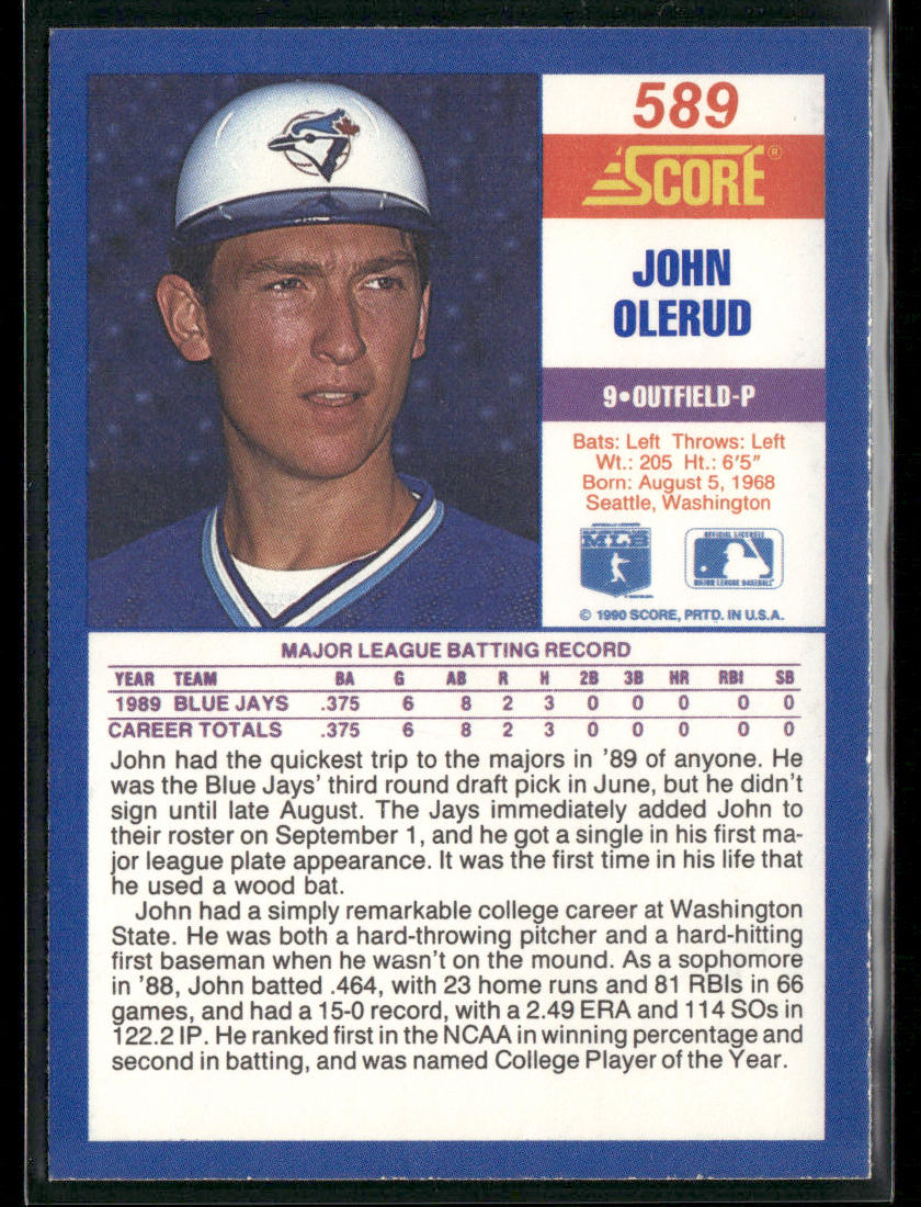 John Olerud 1990 Score #589 RC Toronto Blue Jays