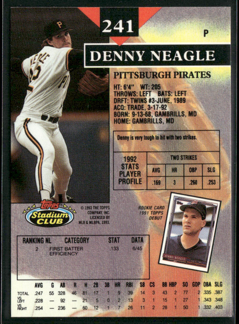 Denny Neagle 1993 Stadium Club #241 Pittsburgh Pirates