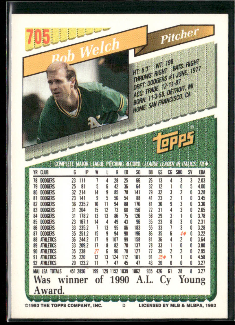 Bob Welch 1993 Topps #705 Oakland Athletics