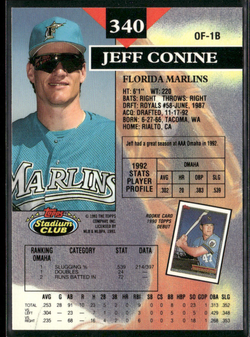 Jeff Conine 1993 Stadium Club #340 Florida Marlins