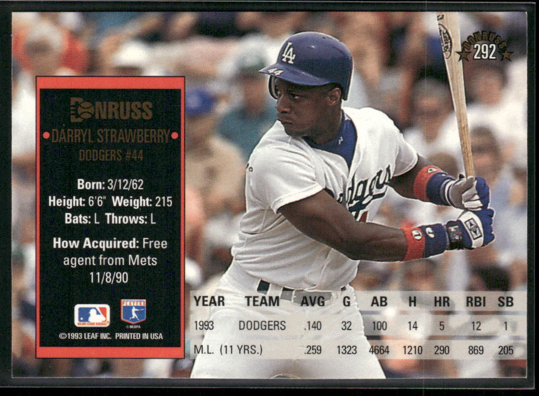 Darryl Strawberry 1994 Donruss #292 Los Angeles Dodgers