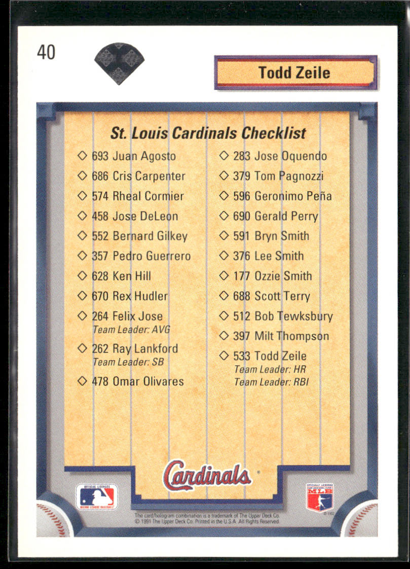 Todd Zeile 1992 Upper Deck #40 St. Louis Cardinals