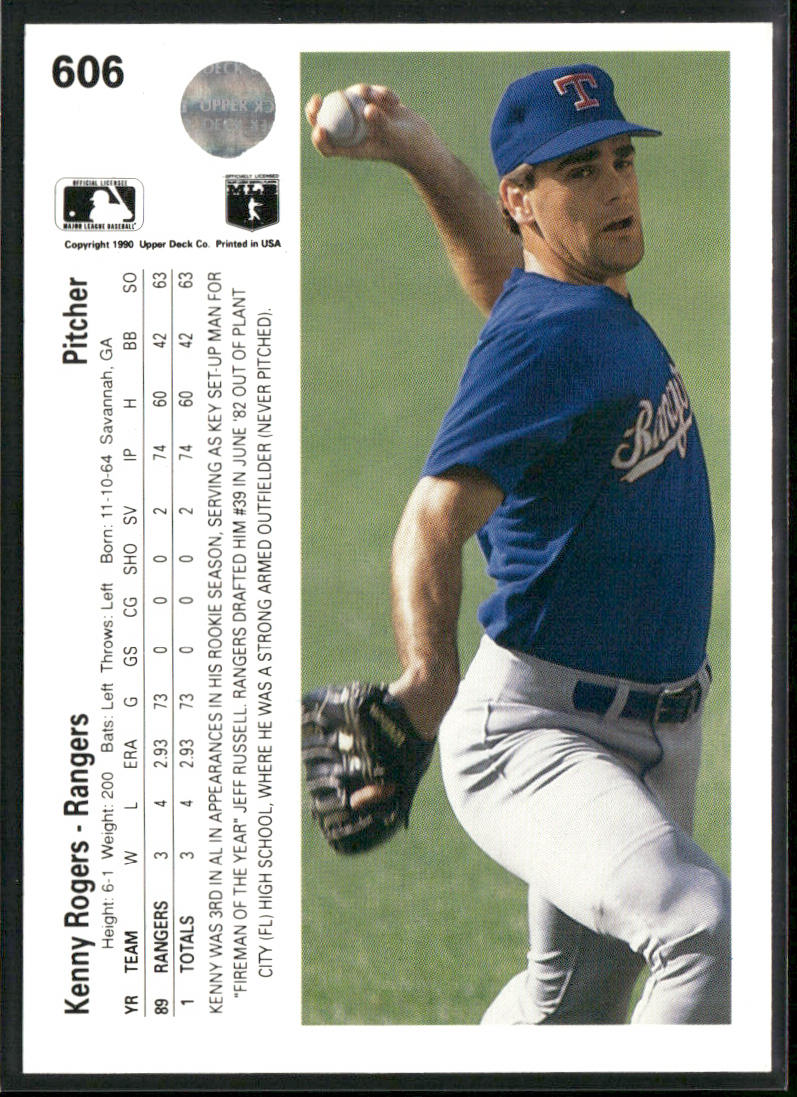 Kenny Rogers 1990 Upper Deck #606 Texas Rangers