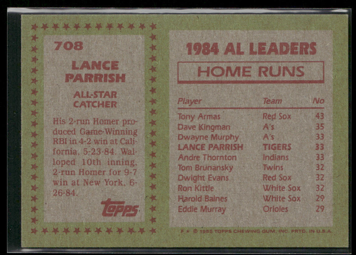 Lance Parrish 1985 Topps #708 Detroit Tigers
