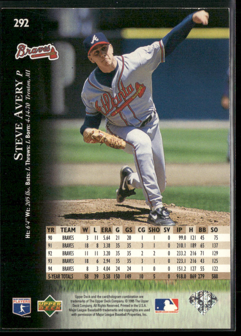 Steve Avery 1995 Upper Deck #292 Atlanta Braves