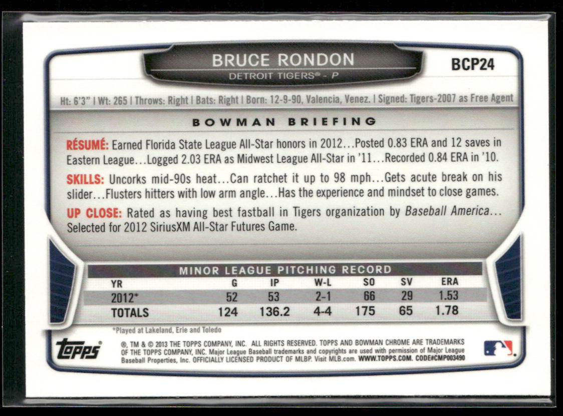 Bruce Rondon 2013 Bowman Chrome Prospects #BCP24 Detroit Tigers
