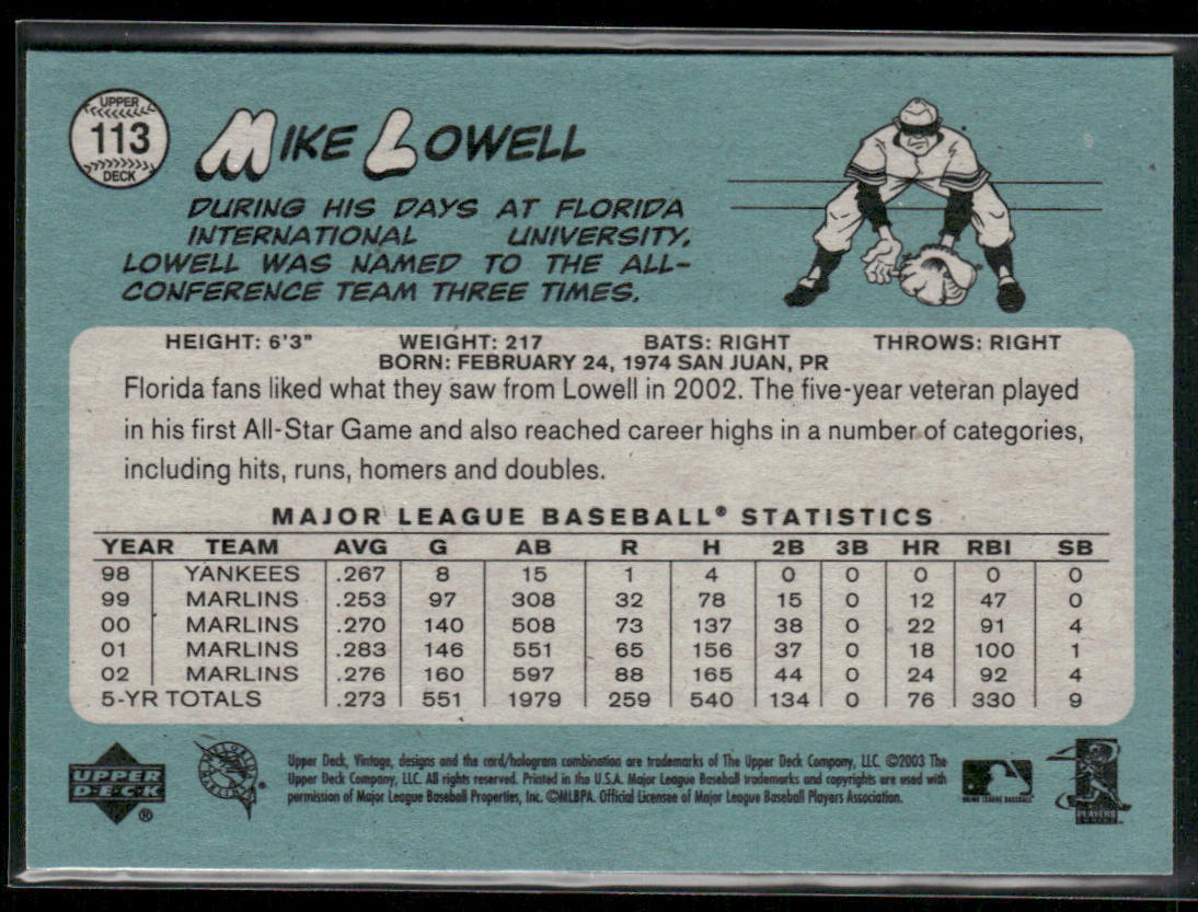 Mike Lowell 2003 Upper Deck Vintage #113 Florida Marlins