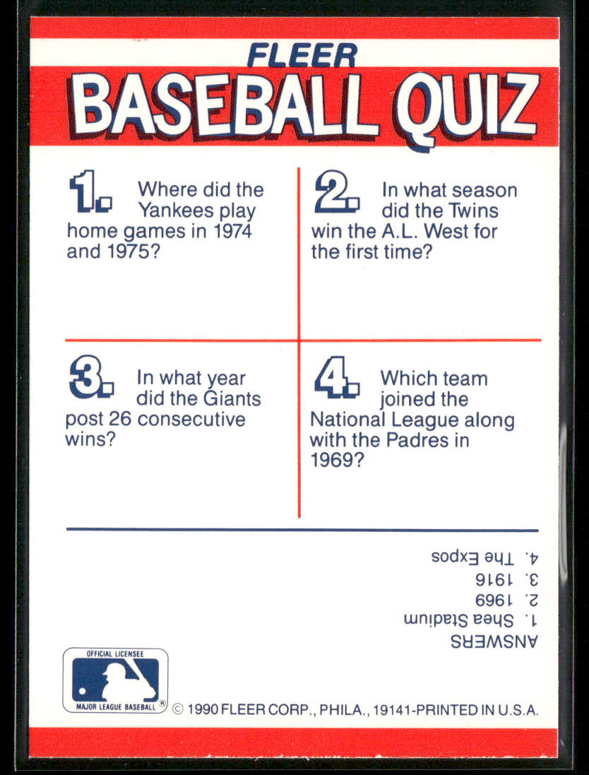 MLB: Twins / Yankees / Padres / Giants 1990 Fleer Action Team Stickers #NNO