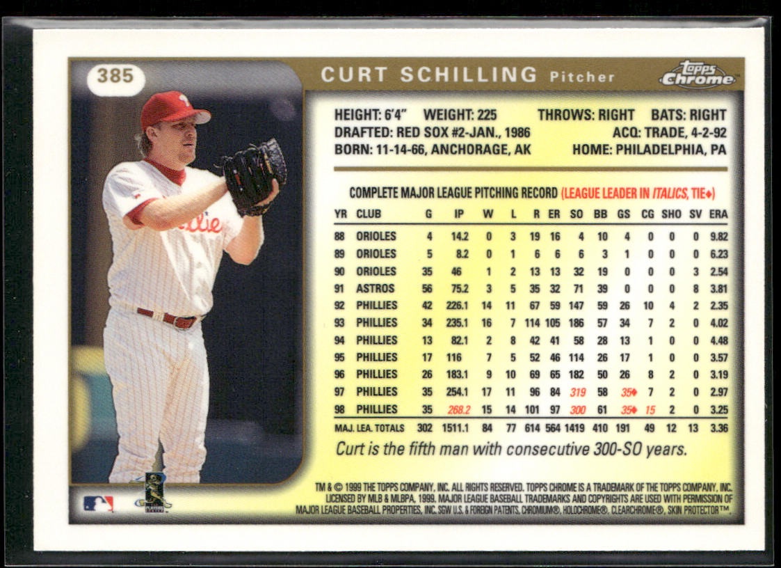 Curt Schilling 1999 Topps Chrome #385 Philadelphia Phillies