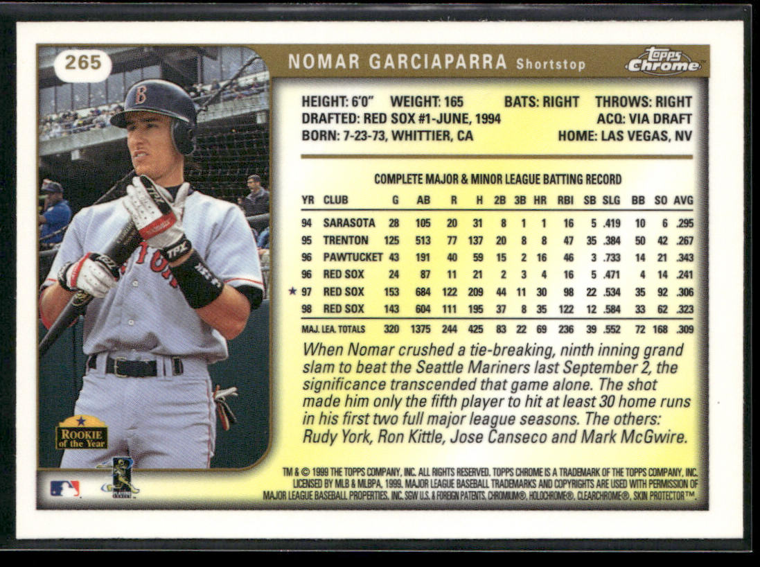Nomar Garciaparra 1999 Topps Chrome #265 Boston Red Sox