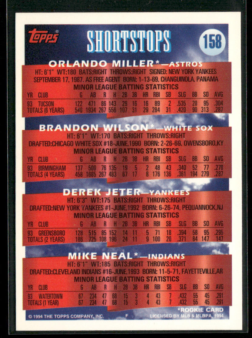 SS Prospects (Orlando Miller / Wilson / Derek Jeter / Neal) 1994 Topps #158 RC
