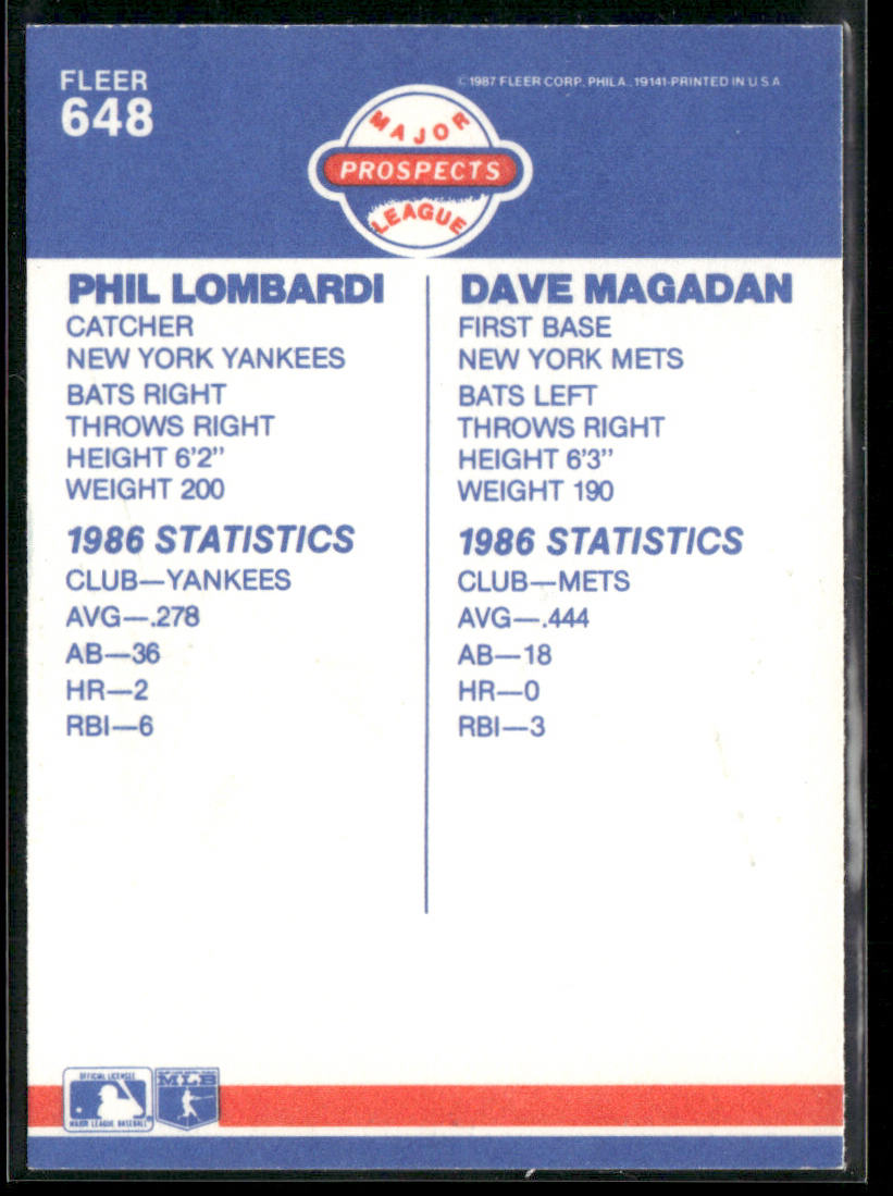 Phil Lombardi / Dave Magadan MLP, RC 1987 Fleer #648 RC