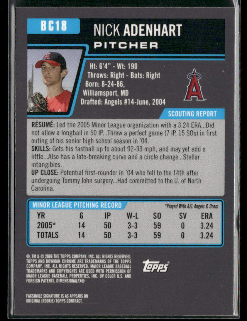Nick Adenhart 2006 Bowman Chrome Prospects #BC18 Los Angeles Angels