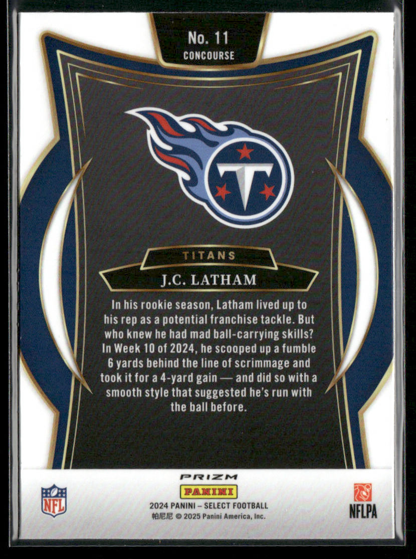 J.C. Latham 2024 Panini Select Black & Red Prizm Shock #11 RC Tennessee Titans
