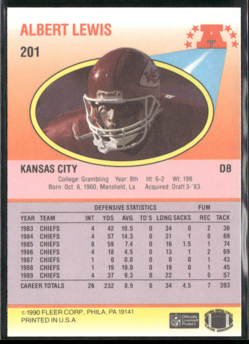 Albert Lewis 1990 Fleer #201b Kansas City Chiefs