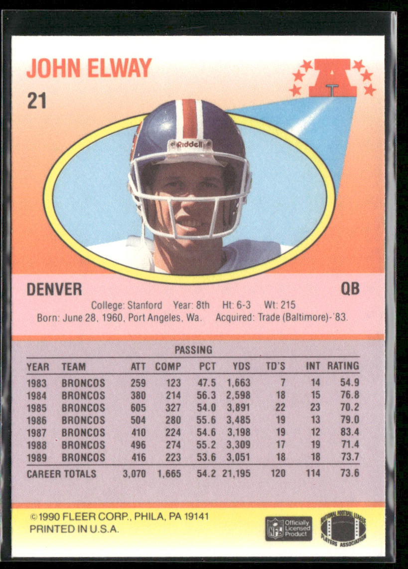 John Elway 1990 Fleer #21b Denver Broncos