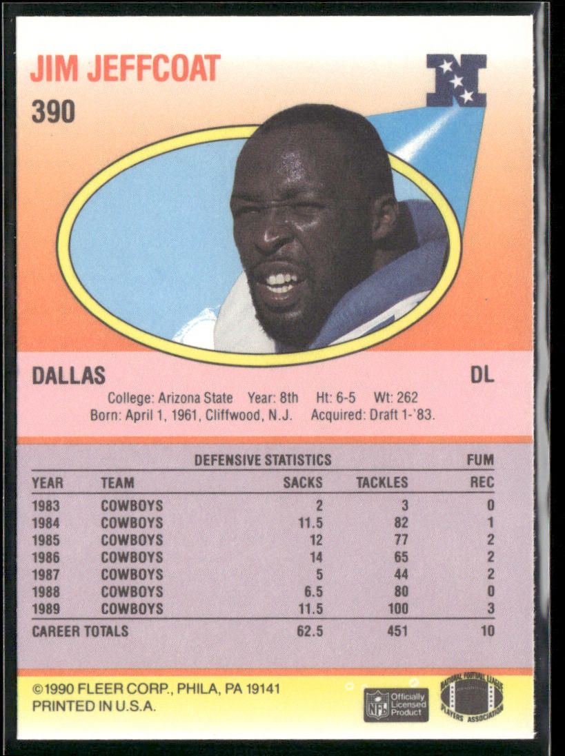 Jim Jeffcoat 1990 Fleer #390 Dallas Cowboys