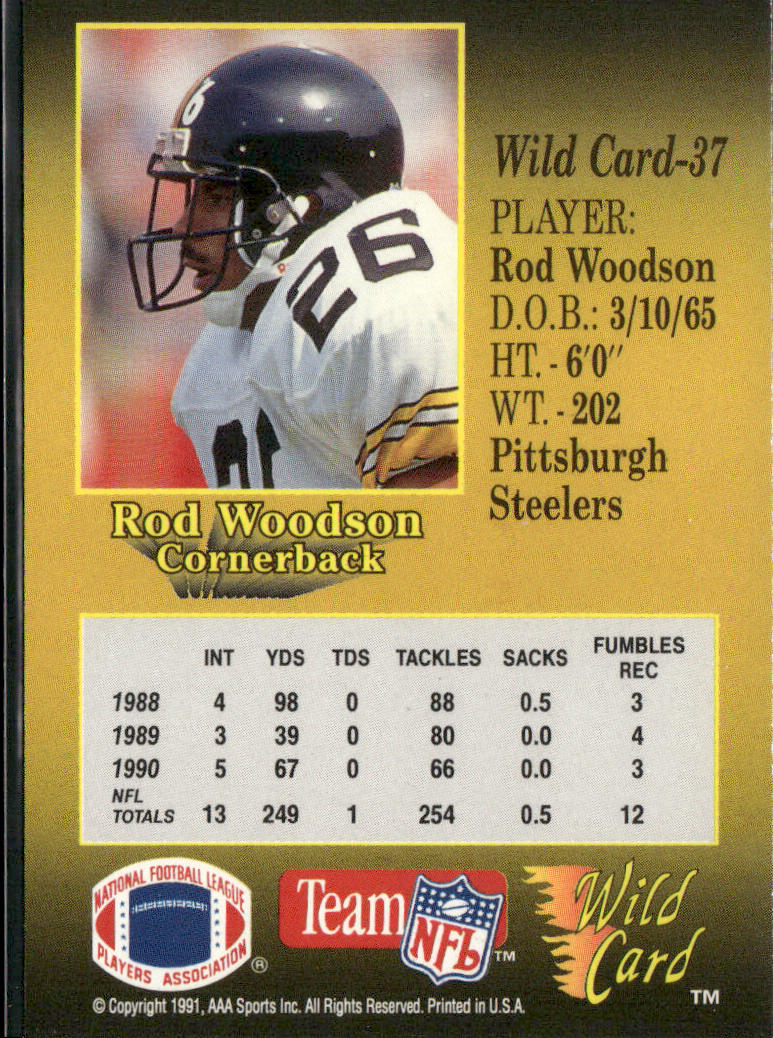 Rod Woodson 1991 Wild Card #37 Pittsburgh Steelers