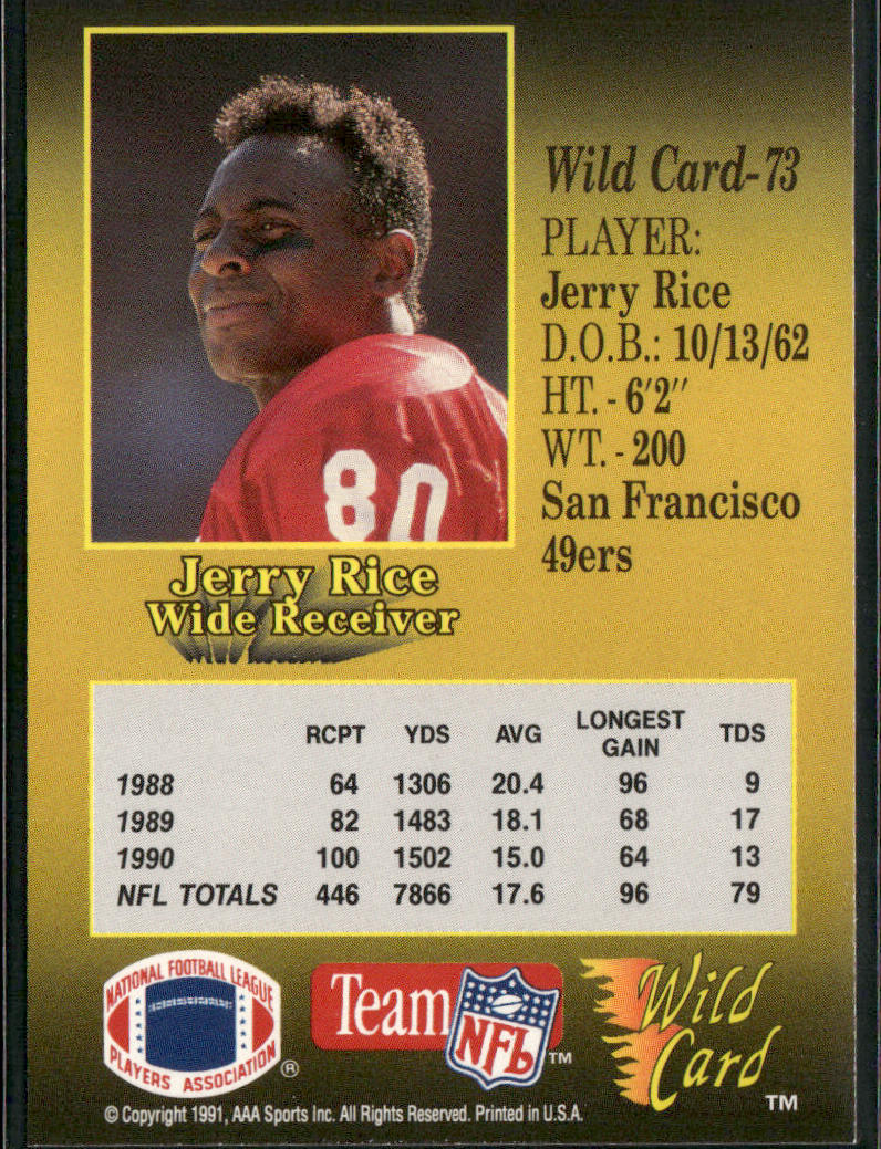 Jerry Rice 1991 Wild Card #73 San Francisco 49ers