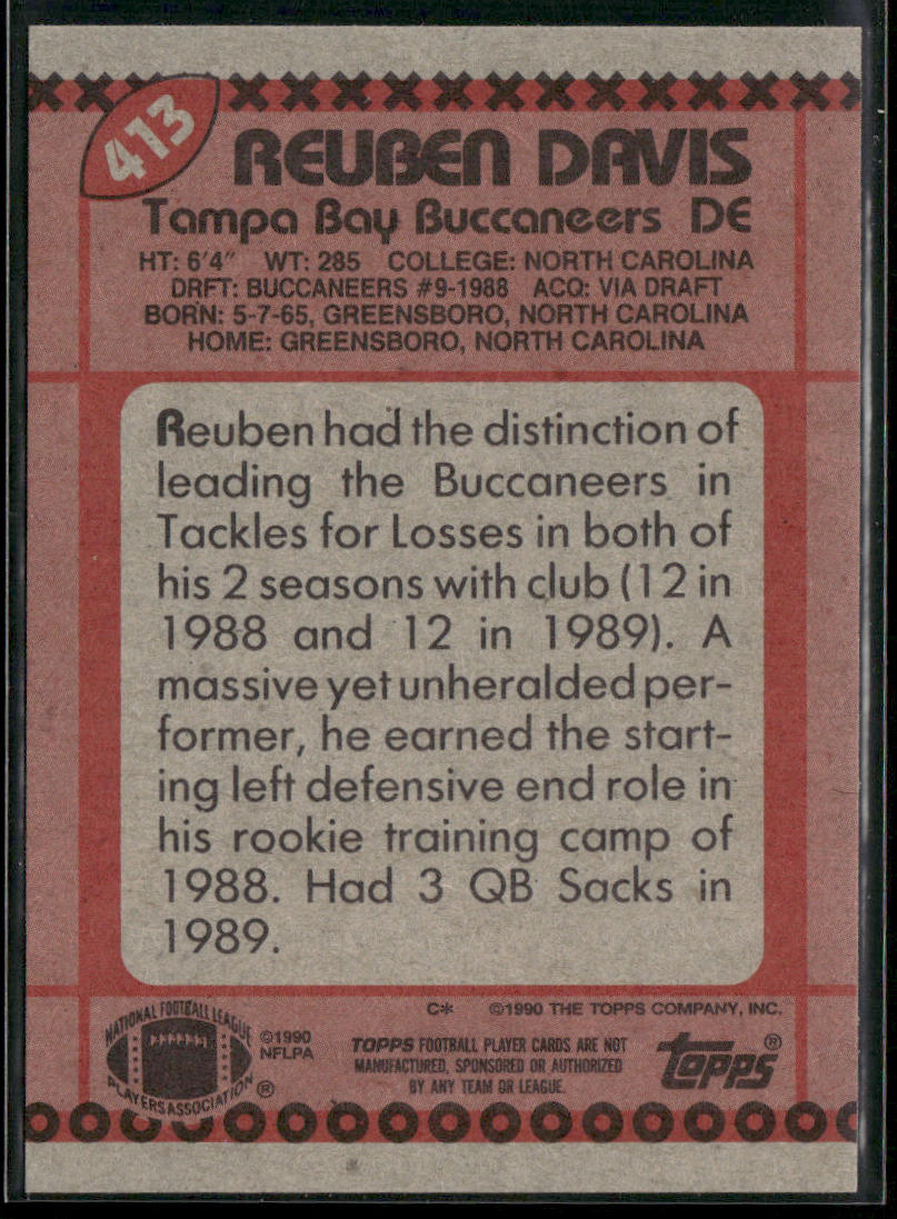 Reuben Davis 1990 Topps #413b RC Tampa Bay Buccaneers