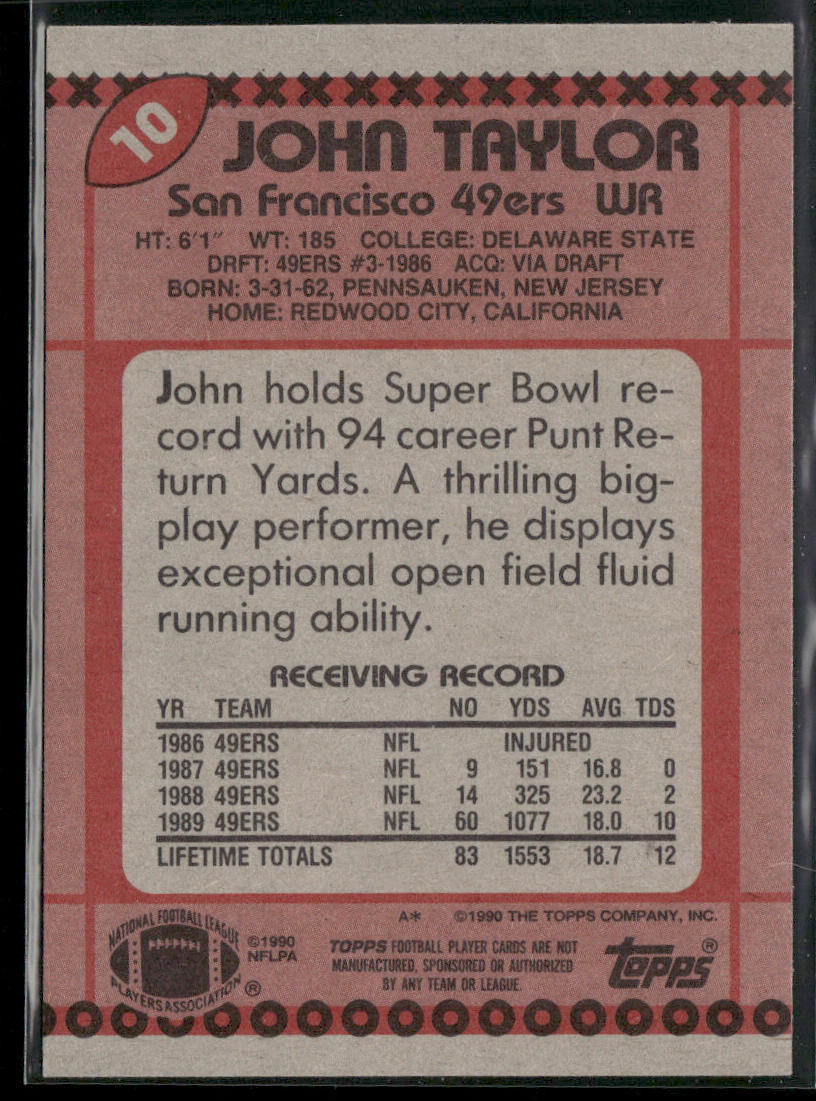 John Taylor 1990 Topps #10 San Francisco 49ers