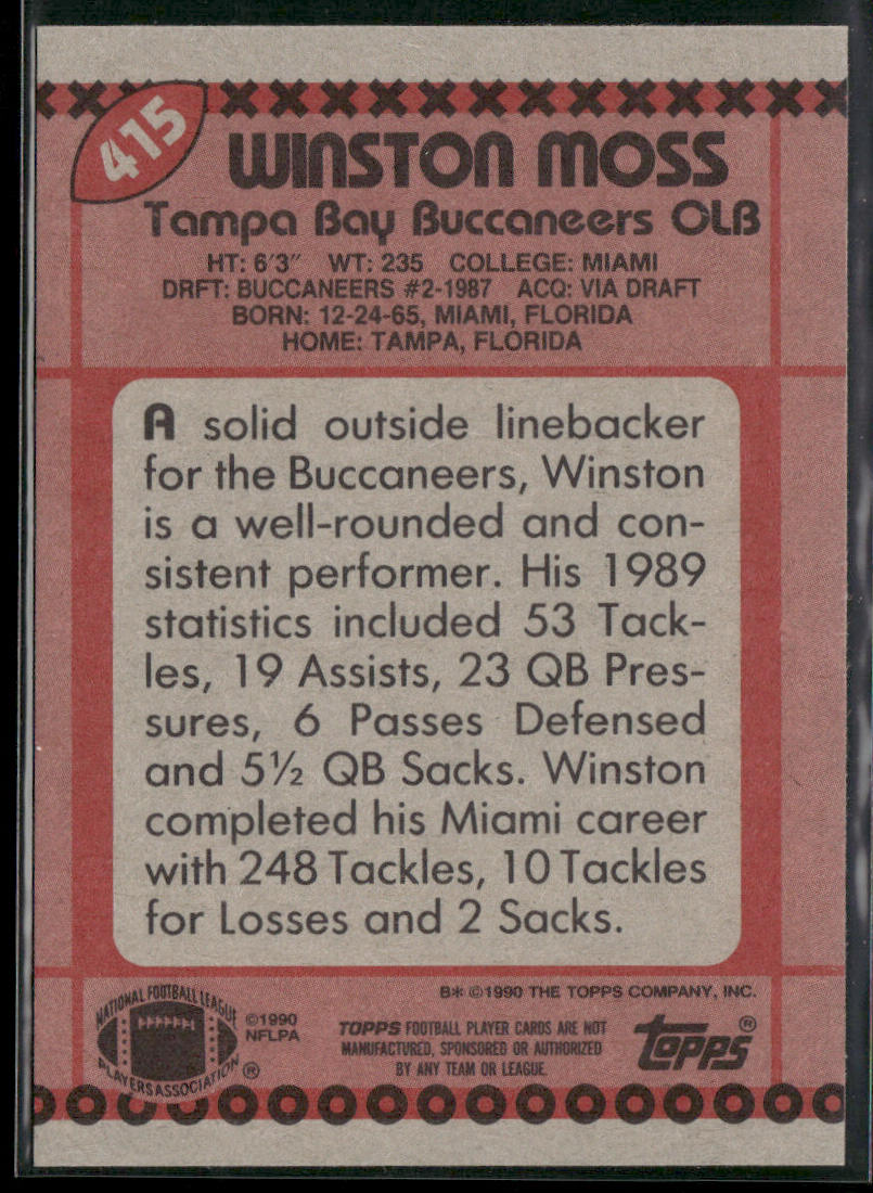 Winston Moss 1990 Topps #415 RC Tampa Bay Buccaneers