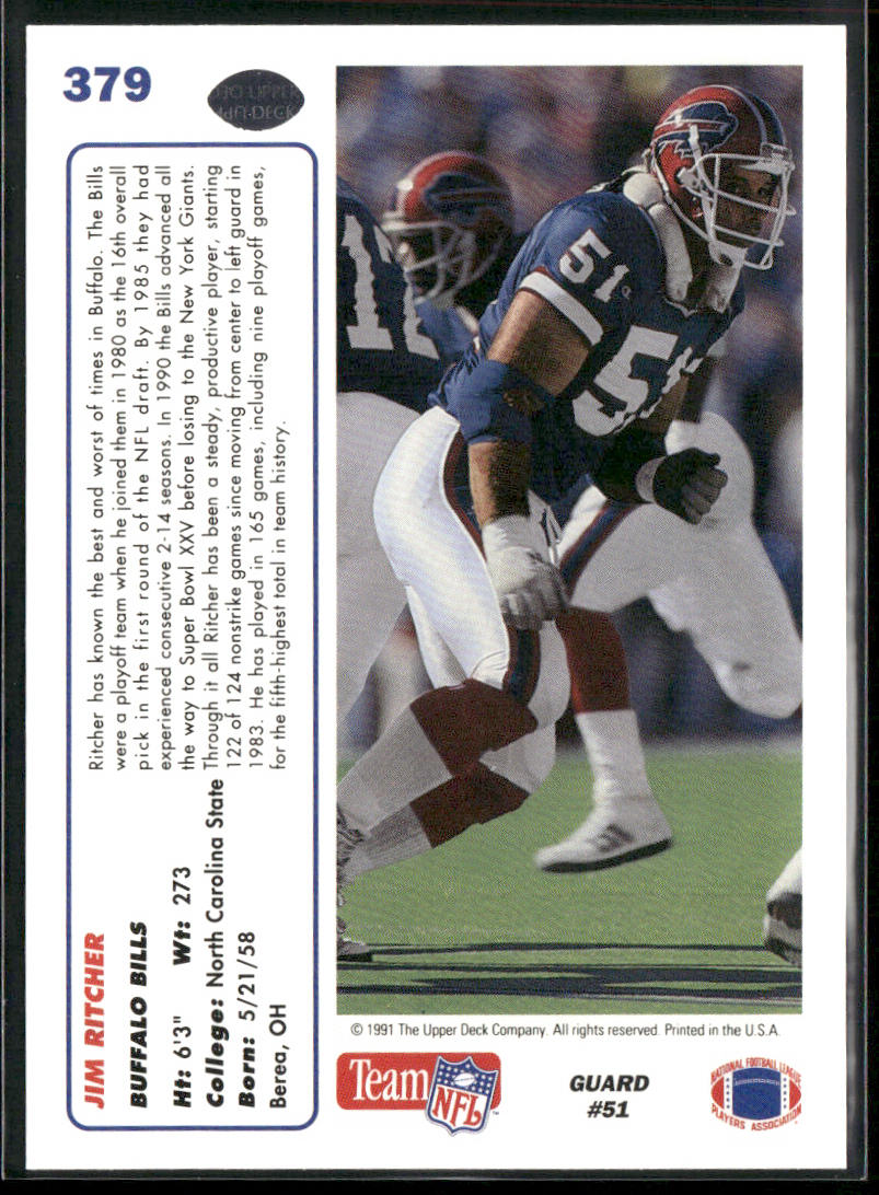 Jim Ritcher 1991 Upper Deck #379c Buffalo Bills