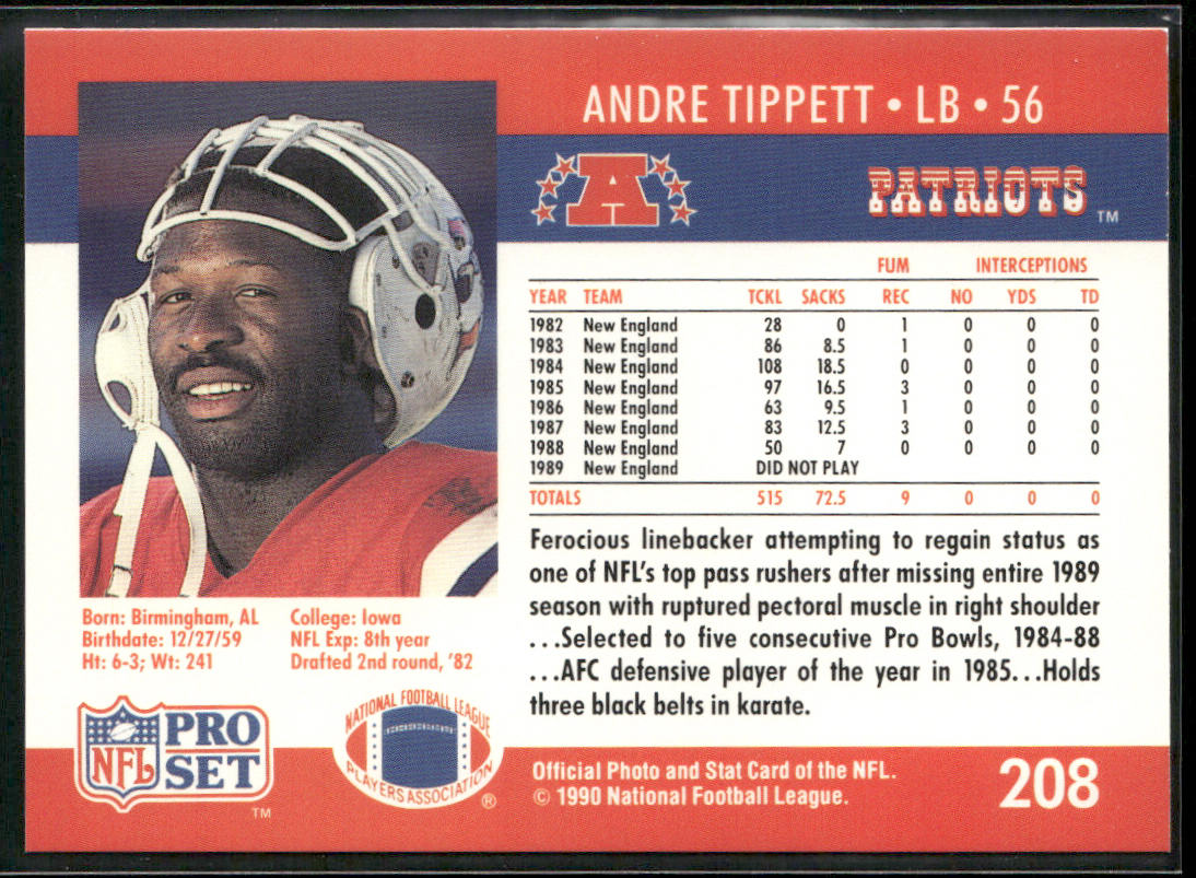 Andre Tippett 1990 Pro Set #208 New England Patriots