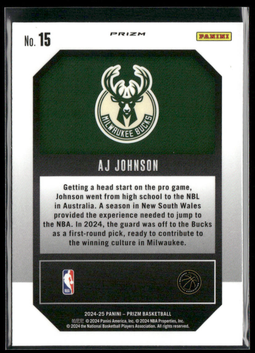 AJ Johnson 2024-25 Panini Prizm Emergent Prizms Silver #15 Milwaukee Bucks