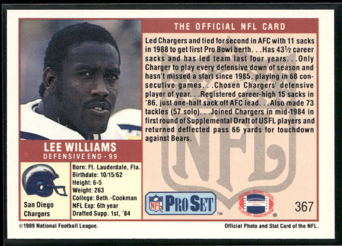 Lee Williams 1989 Pro Set #367 San Diego Chargers