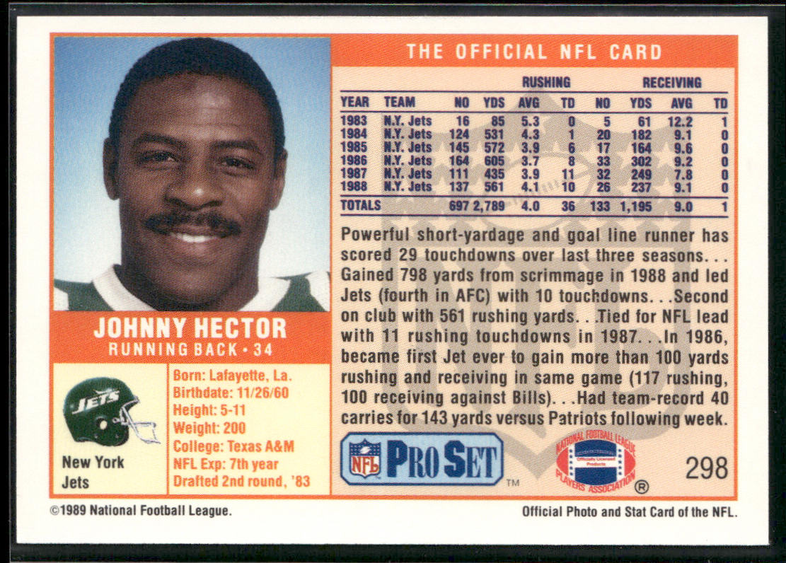 Johnny Hector 1989 Pro Set #298 New York Jets back