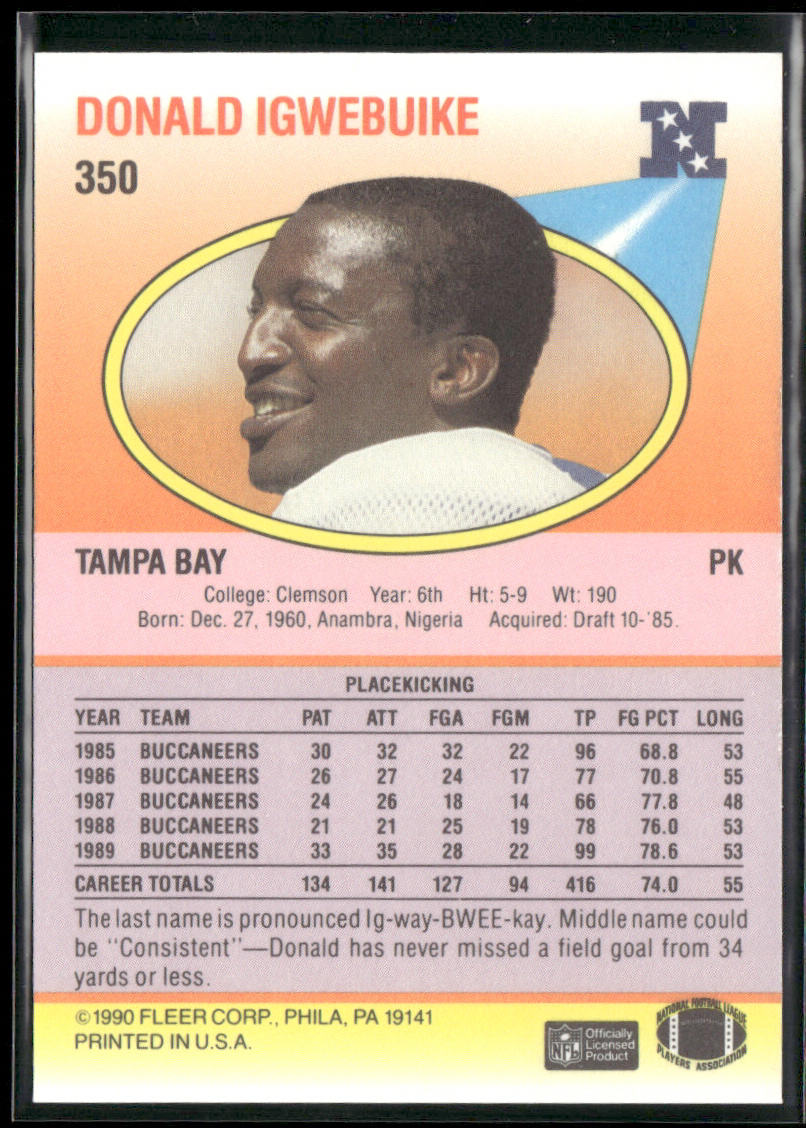 Donald Igwebuike 1990 Fleer #350 Tampa Bay Buccaneers back