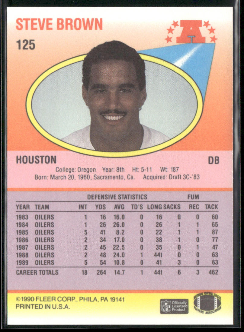 Steve Brown 1990 Fleer #125 Houston Oilers back