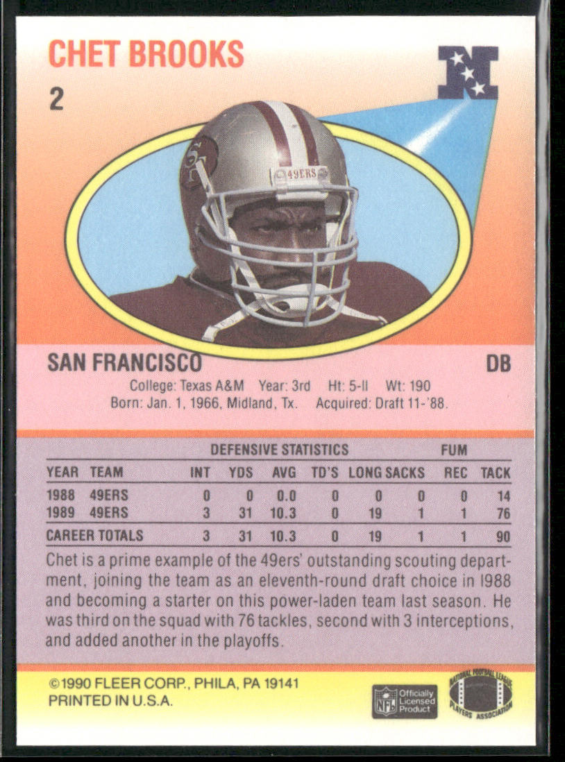 Chet Brooks 1990 Fleer #2 RC San Francisco 49ers back