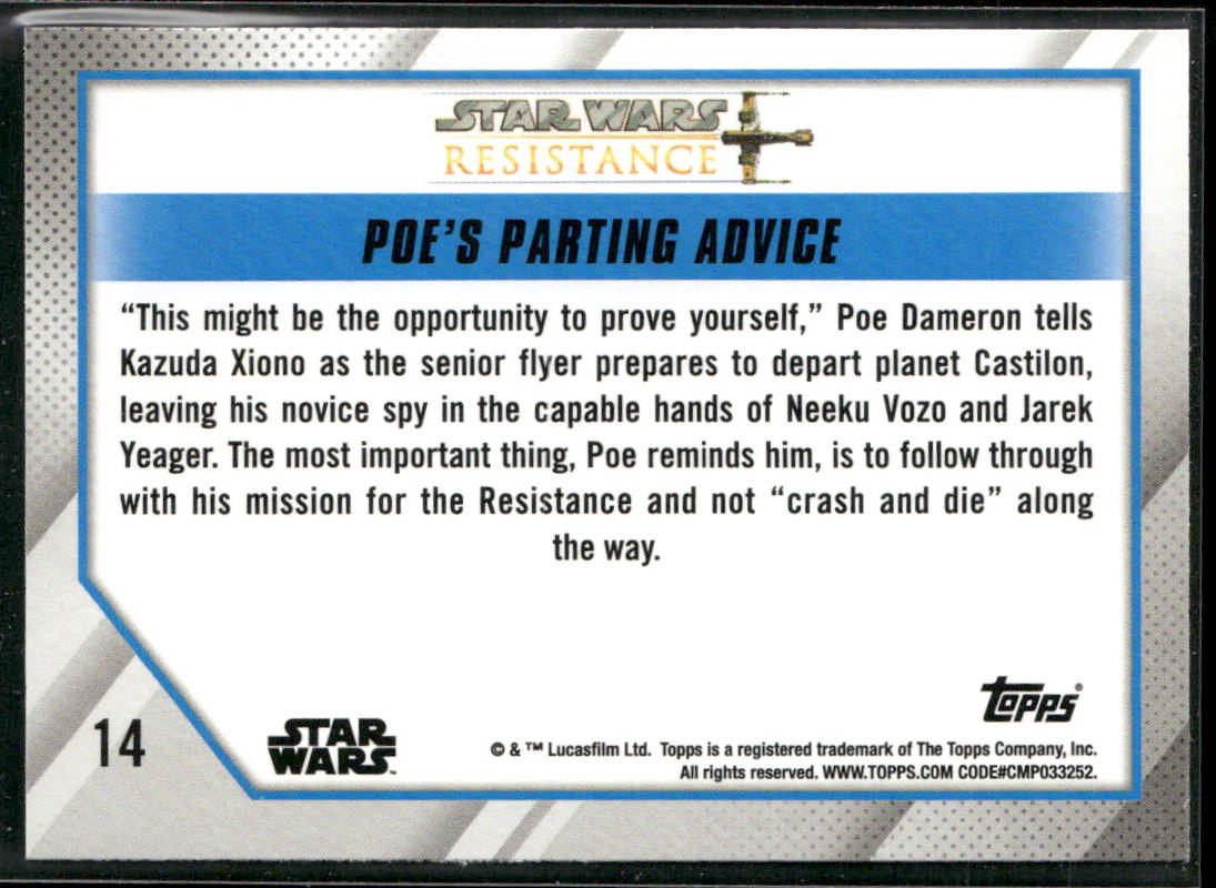 Poe's Parting Advice 2019 Topps Star Wars: Resistance #14