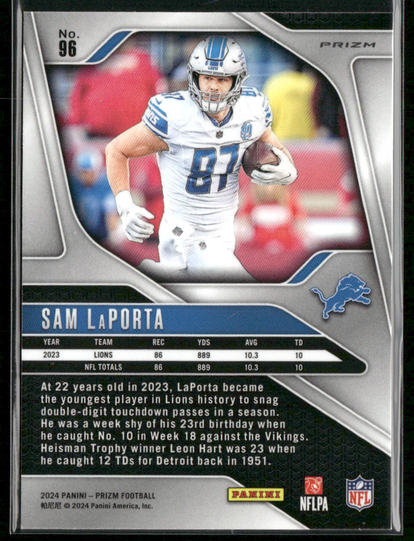 Sam LaPorta 2024 Panini Prizm Pink Wave #96 Detroit Lions
