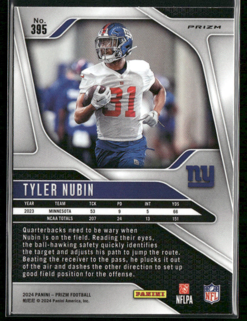 Tyler Nubin 2024 Panini Prizm Pink Wave #395 RC New York Giants