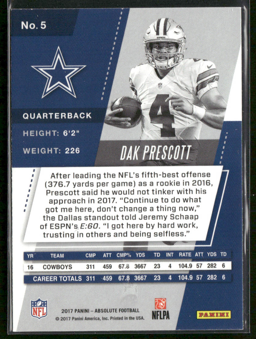 Dak Prescott 2017 Panini Absolute #5 Dallas Cowboys