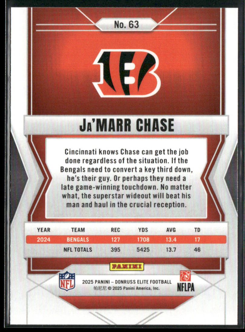 Ja'Marr Chase 2025 Donruss Elite #63 Cincinnati Bengals