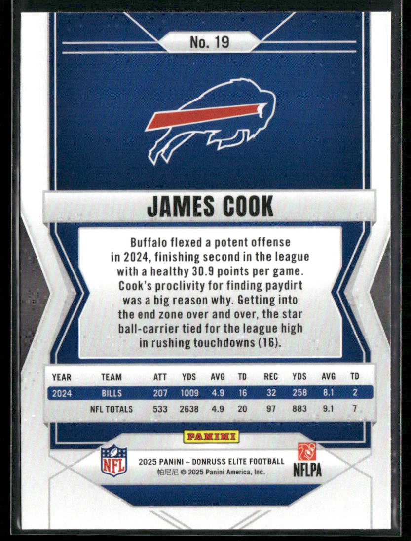 James Cook 2025 Donruss Elite #19 Buffalo Bills