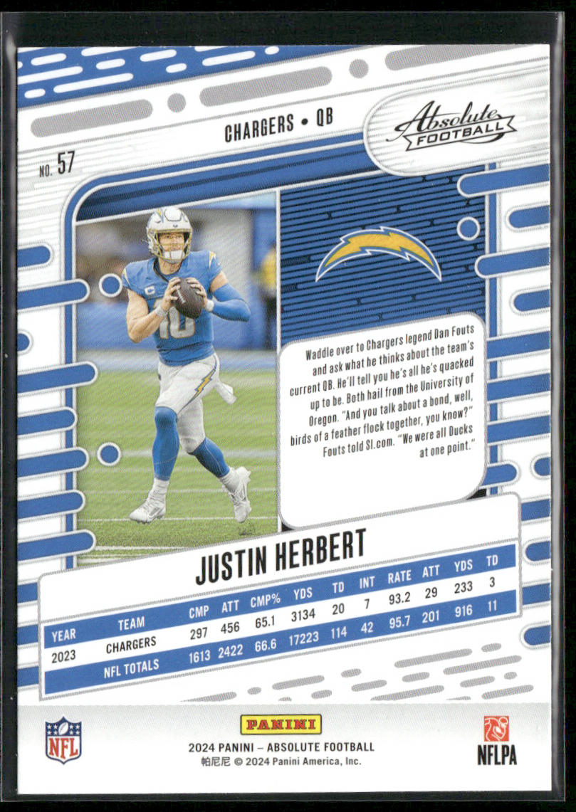 Justin Herbert 2024 Panini Absolute Red and Blue #57 Los Angeles Chargers