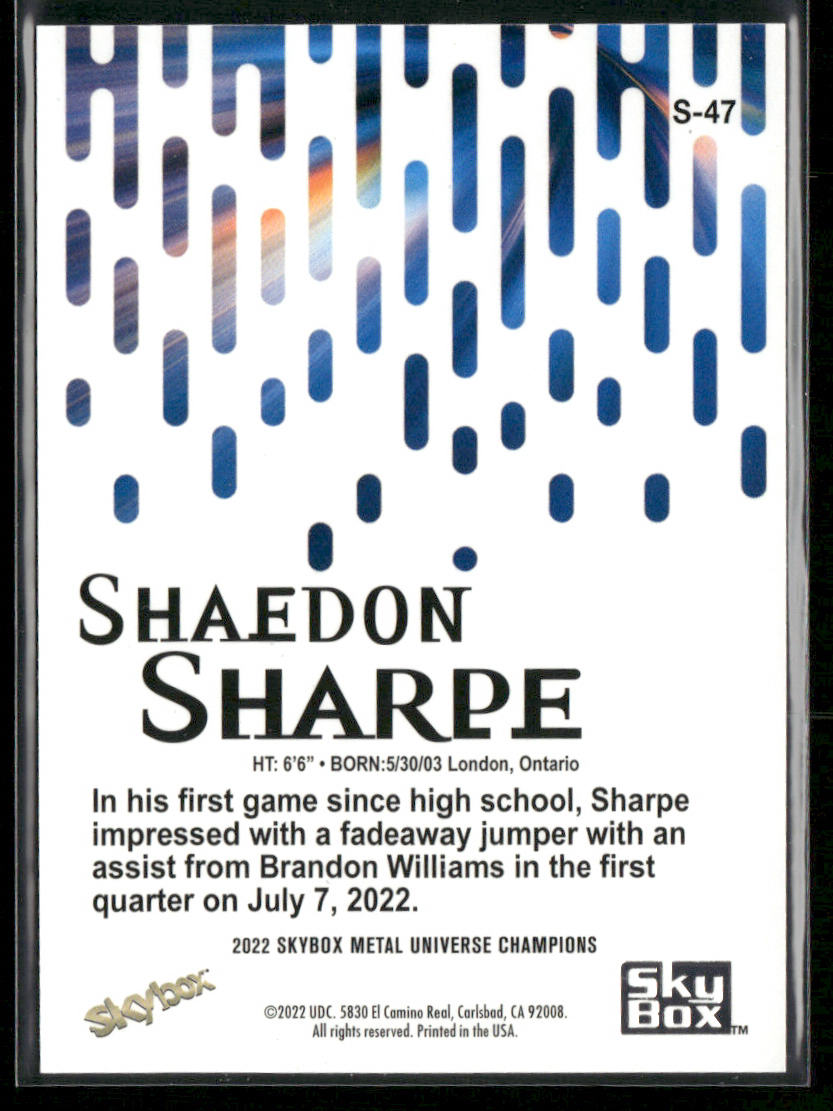 Shaedon Sharpe 2022 SkyBox Metal Universe Champions Skybox Premium #S-47