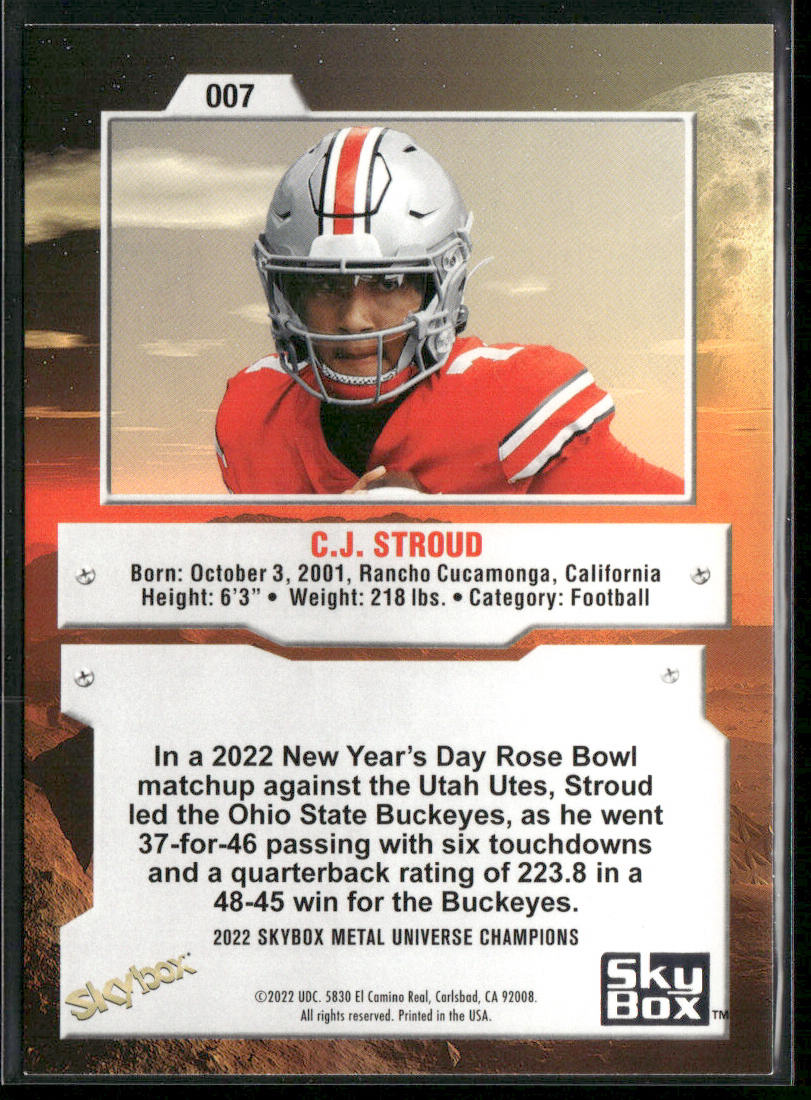 C.J. Stroud 2022 SkyBox Metal Universe Champions #007 back