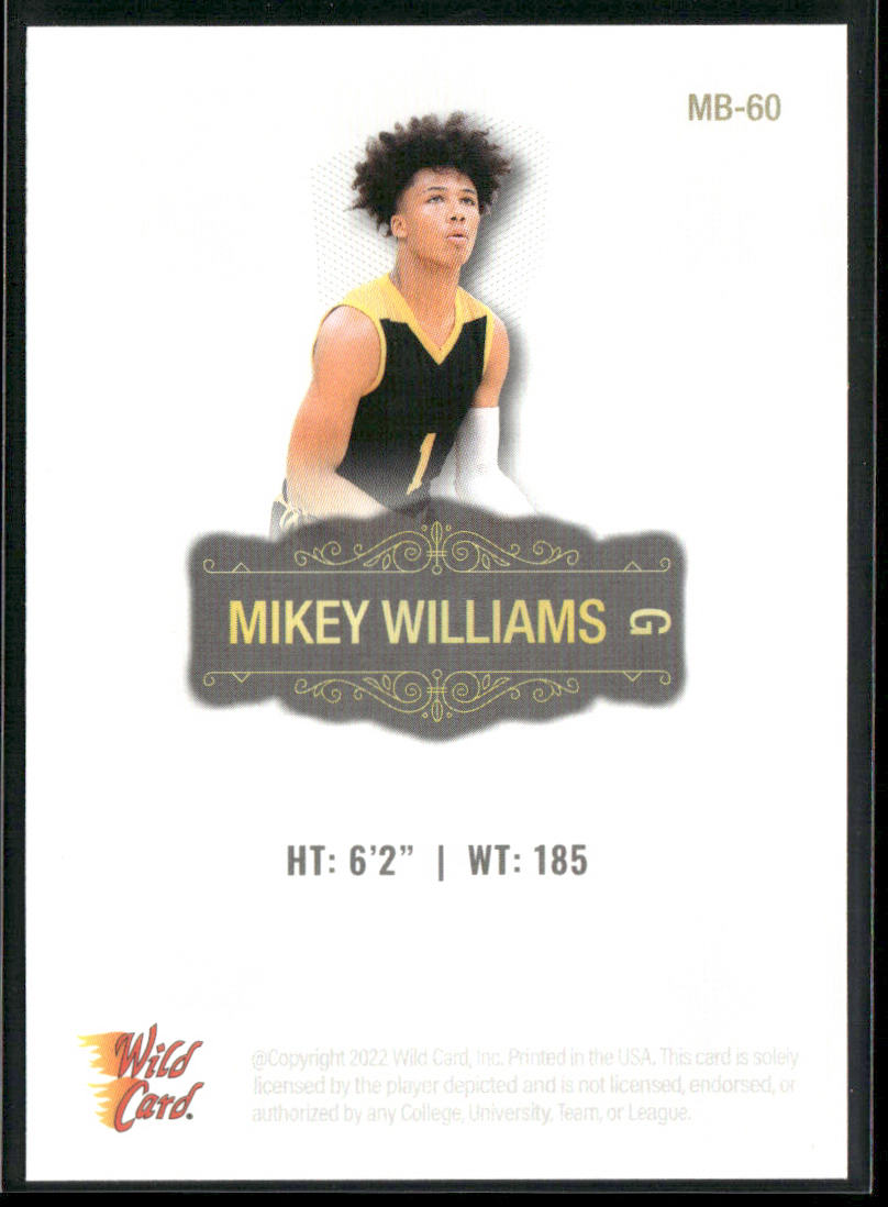 Mikey Williams 2022 Wild Card Matte White #MB-60