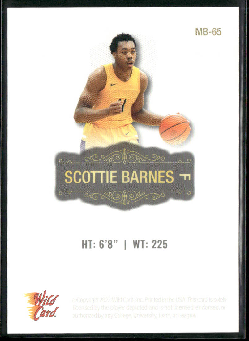 Scottie Barnes 2022 Wild Card Matte White #MB-65 Toronto Raptors