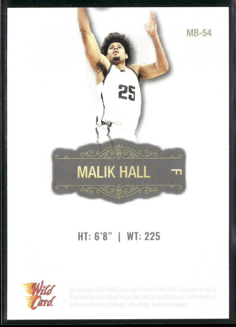 Malik Hall 2022 Wild Card Matte White #MB-54 Michigan State Spartans