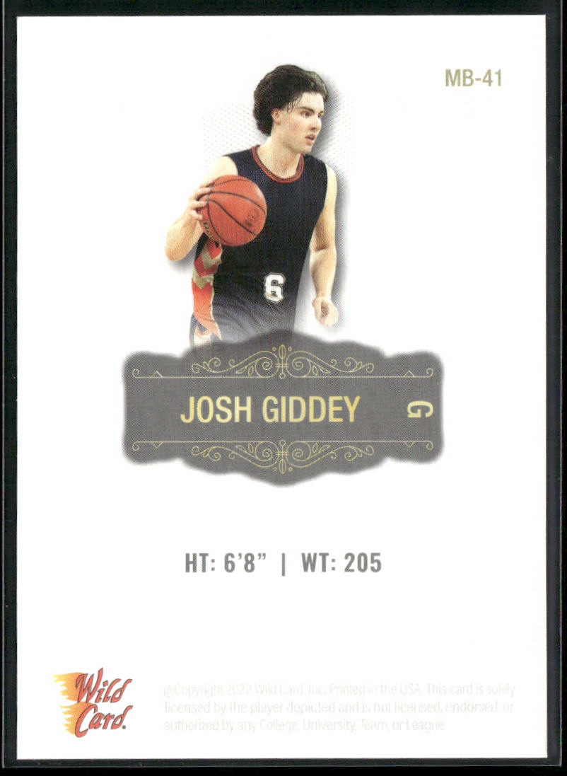 Josh Giddey 2022 Wild Card Matte White #MB-41