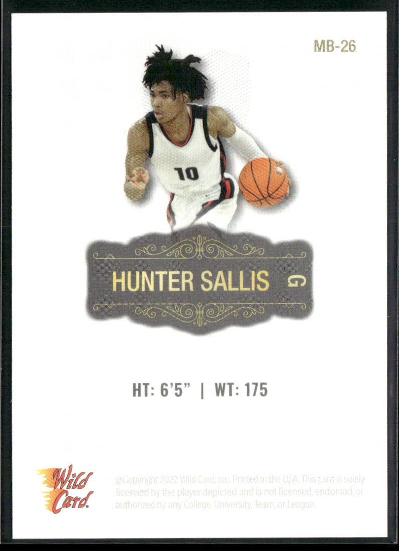 Hunter Sallis 2022 Wild Card Matte White #MB-26 Gonzaga Bulldogs