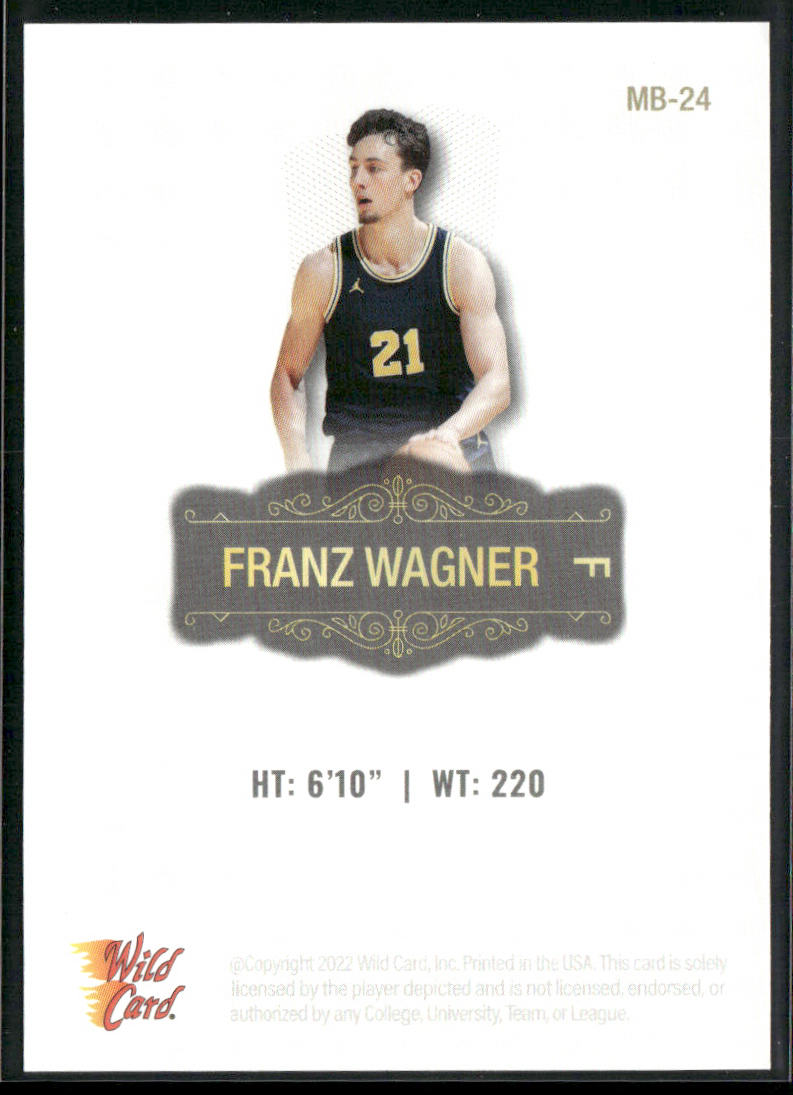 Franz Wagner 2022 Wild Card Matte White #MB-24 Orlando Magic